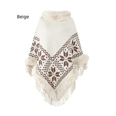 Bead Tassel Hem Cape Shawl