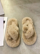 Women Fur Slippers Fashion Cross Band Warm Plush