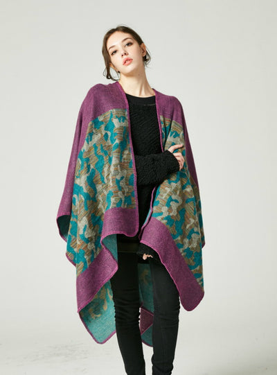 Camouflage Cashmere Split Long Padded Shawl