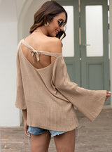 Hollow Bow Tie Open Back Sweater