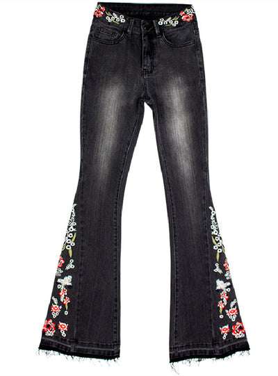 Embroidered Bell Bottoms Black Jeans