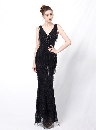 Fringe Fishtail Banquet Dress