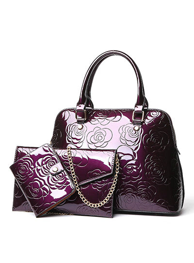 PU Leather Women Bags Floral Printing 3pcs