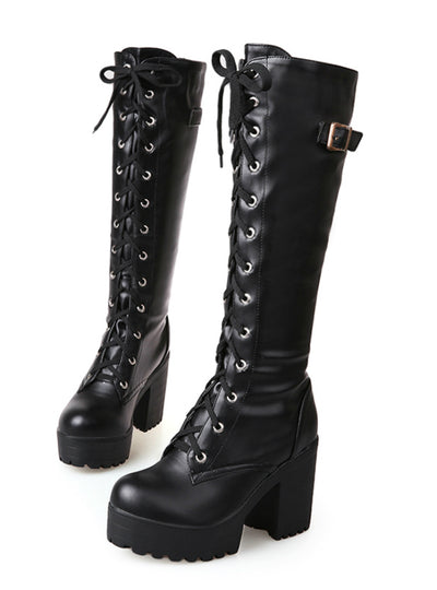 Knee High Boots Lace Up With Fur Snow Boot