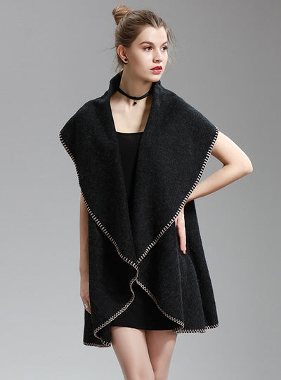 Long Knitted Cardigan Coat Double Lapel Shawl
