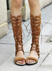 Knee High Gladiator Sandals Lace Up Flats Heel 
