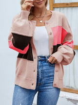 Lantern Color Matching Single-breasted Sweater Coat