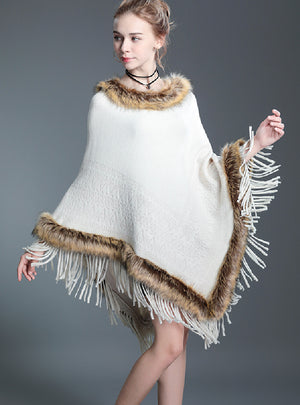 Wool Collar Shawl Cloak Knit Pullover Fur Cloak