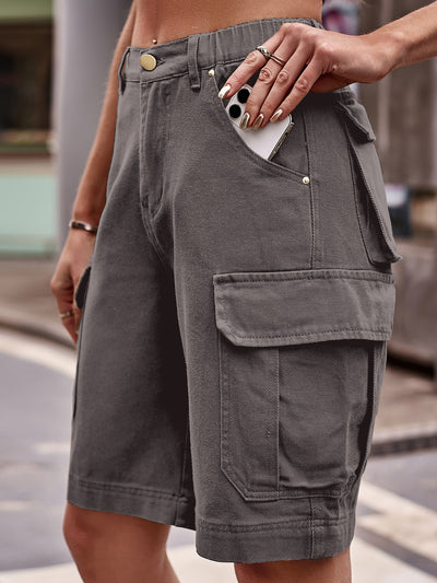 Elastic Waist Denim Overalls Cropped Shorts