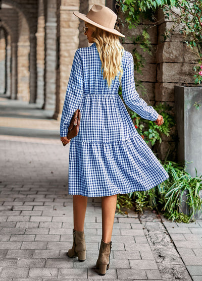 Plaid Casual Swing Long Sleeve Dress