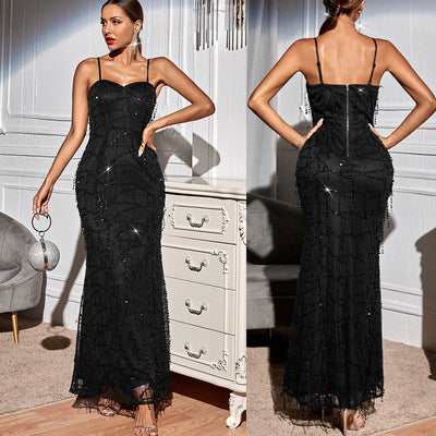 Sexy Backless Sequined Sling Dress