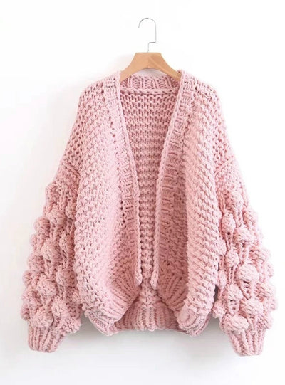 Lantern Sleeve Cardigan Open Front Sweater Coat