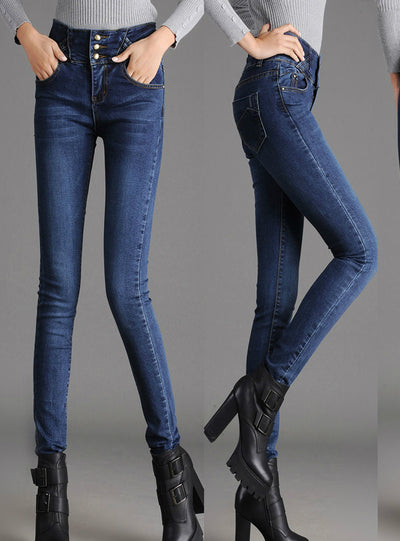 High Waist Button Fly Over Length Skinny Jeans