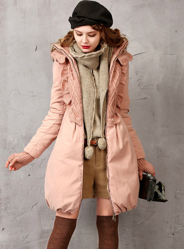 Women's Long Parka Pink Duck Down Coat 