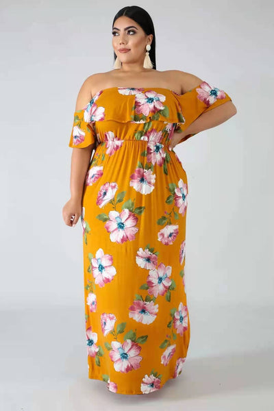 Bohemian Large Size Print Off the Shoulder Dress