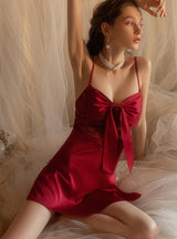 Sexy Ice Silk Tie Bow Home Nightgown