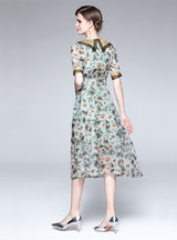 Women Floral Retro Palace Short Sleeve Dress
