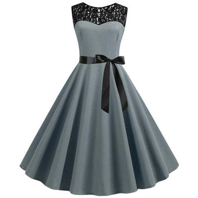 Retro Sleeveless Lace Stitching Dress