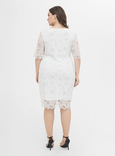 Plus Size Lace Hollow Short Sleeves Dress