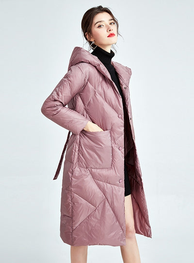 Slim-fit Long Hooded White Duck Down Light Down