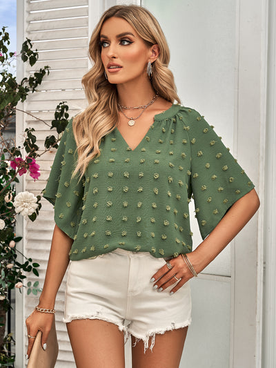 Women Casual V-neck Solid-color Blouse