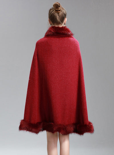 Imitation Beaver Fur Collar Cape Cardigan Coat