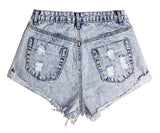 White Denim Flanging Beard Edge Pocket Shorts