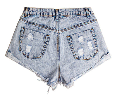 White Denim Flanging Beard Edge Pocket Shorts
