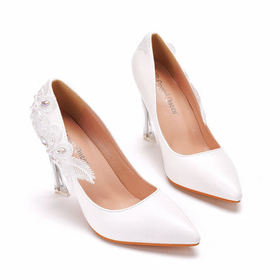 Lace Rhinestone Pointed Stiletto Heels Shoes