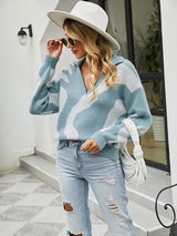 Loose Pullover V-neck Color Matching Contrast Sweater