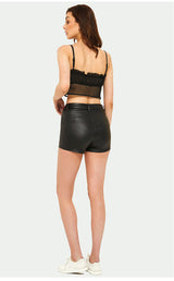 PU Leather High Waist Elastic Tether Shorts