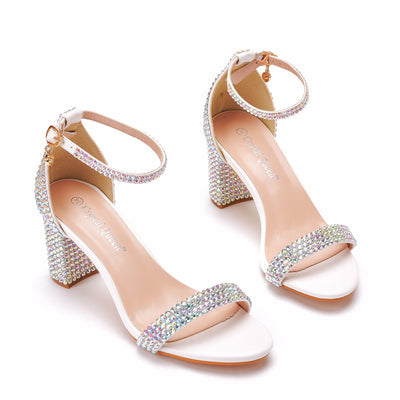 White Square Heel Sandals Wedding Shoes