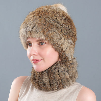 Rabbit Fur Hat Winter Rabbit Fur Scarf Set