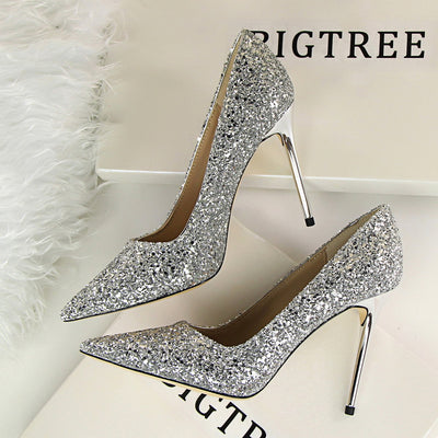Sequin Pointed High Heel Shoes