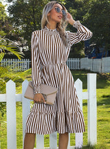Vertical Striped Long-sleeved Pullover Dress