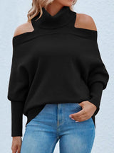 Solid Color Lapel Shoulder-leakage Sweater
