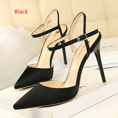 High-heeled Satin Shallow Pointed Sandals