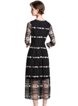 Yarn Lace Embroidery Long Sleeve Dress