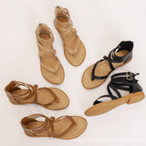 Retro Roman Thin Ribbon Cross Flat Sandals