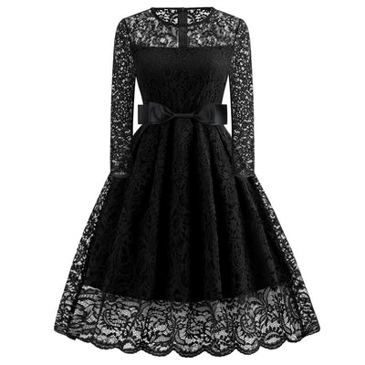 Retro Lace Big Swing Slim Dress