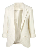 Notched Office Work Open Front Blazer Outfits 