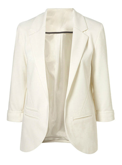 Notched Office Work Open Front Blazer Outfits 