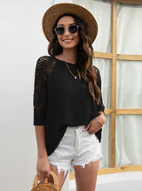 Loose Round Neck Casual Lace Blouse