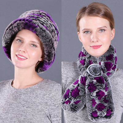 Female Winter Rex Rabbit Hair Knitted Wool Hat