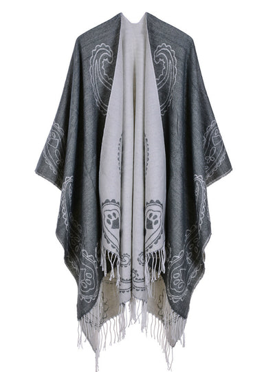 Fringed Cashew Flower Shawl Dual-Purpose Cloak