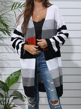 Striped Cardigan Color Matching Sweater Coat
