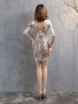Long Sleeve Sequins Party Dress