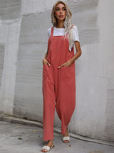 Black Cotton Lazy Loose One-piece Bib Pants
