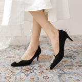 Women's Heel-pointed Black Suede Shoes