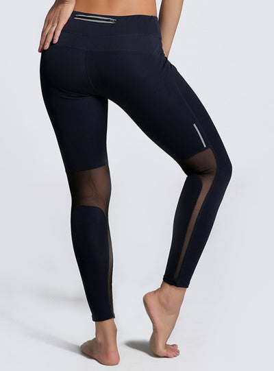 Black Slim Leggings Women Mesh Splicing Legging